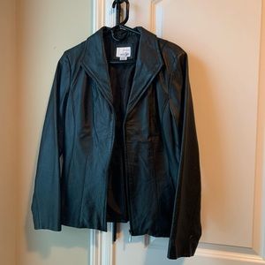 Black leather jacket.